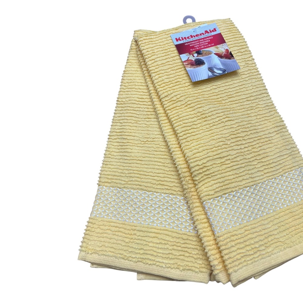KitchenAid Kitchen‎ Towels 2 Pack Yellow Brand New 16x26 Cotton Ribbed Decor